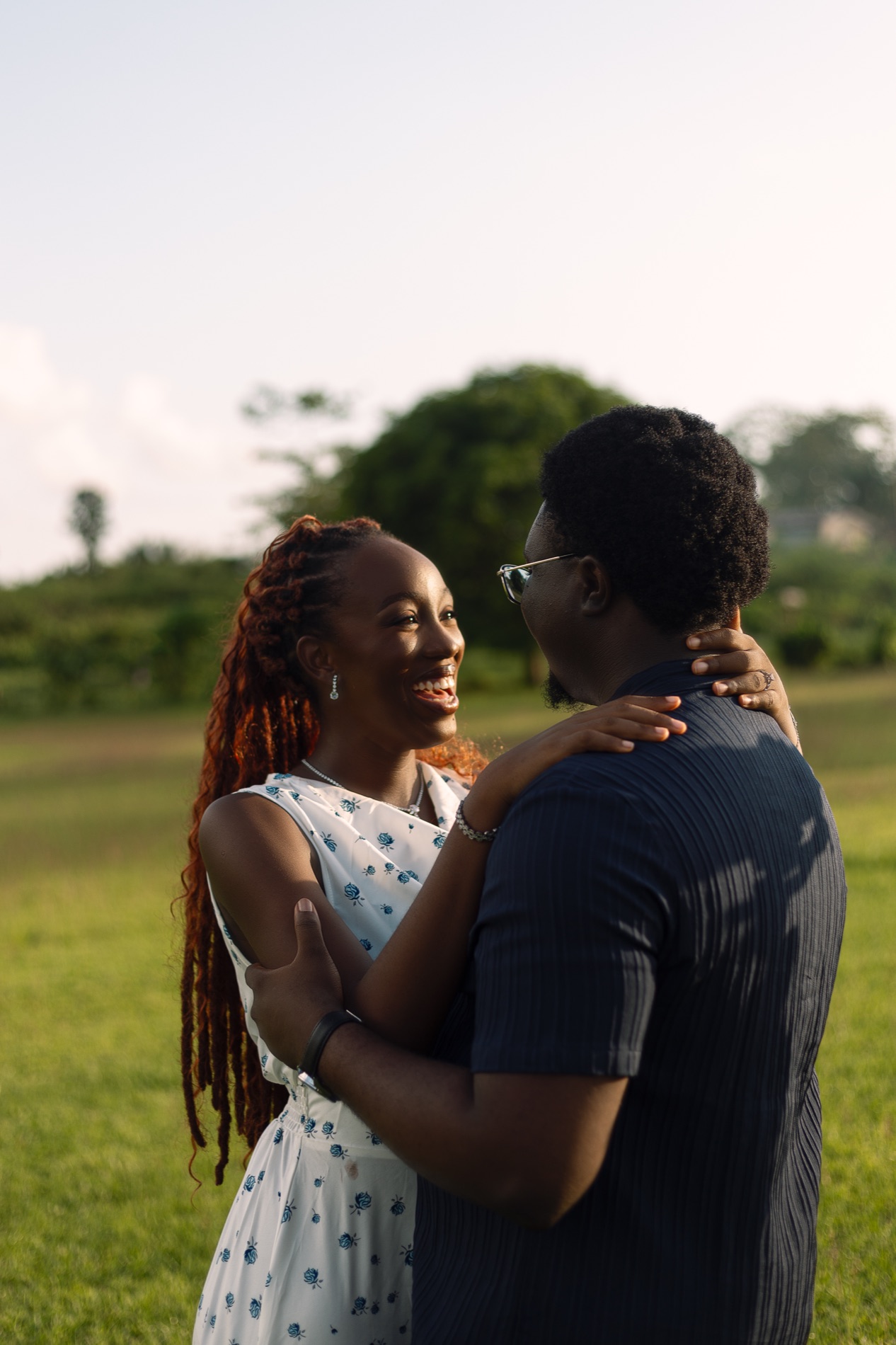 Esther-Praise smiling at Jeremiah during their pre-wedding shoot